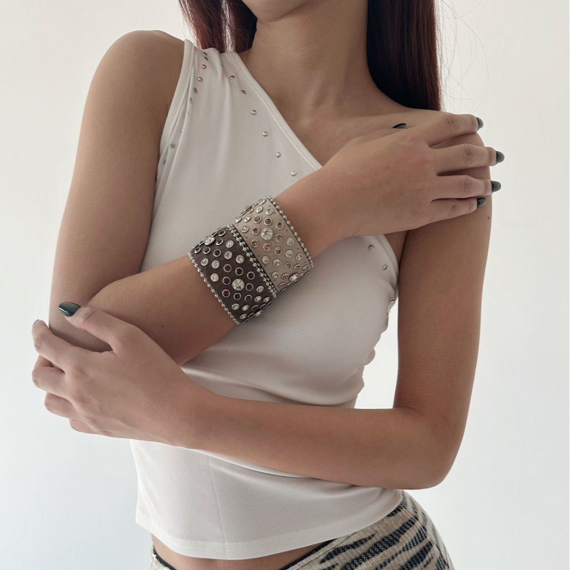 Punk Rhinestone Snap Leather Bracelet