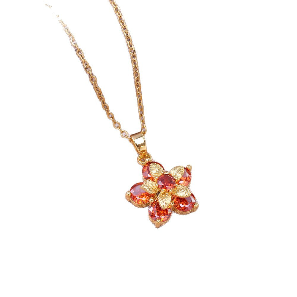 Rotatable Flower Zircon Necklace