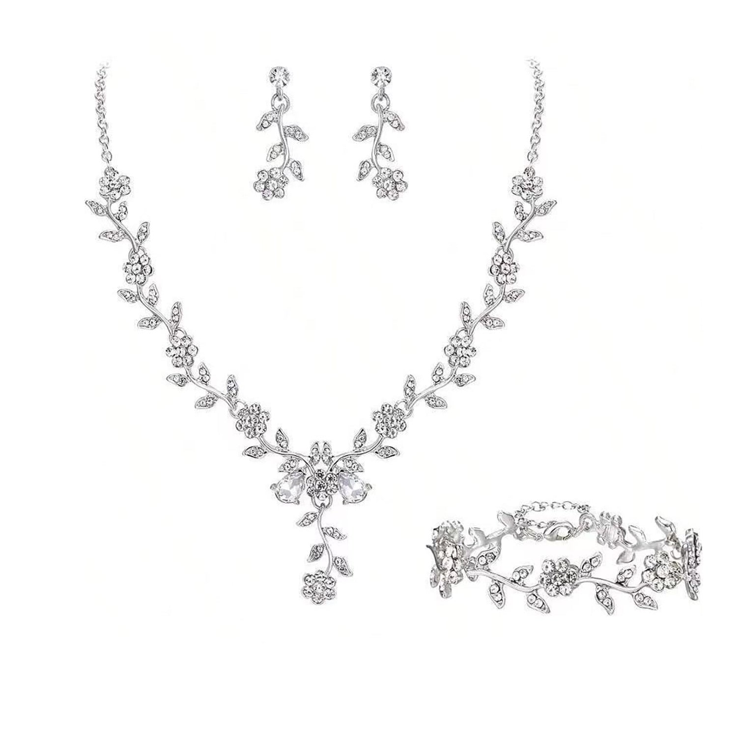 Rhinestone Necklace and Earrings Set
