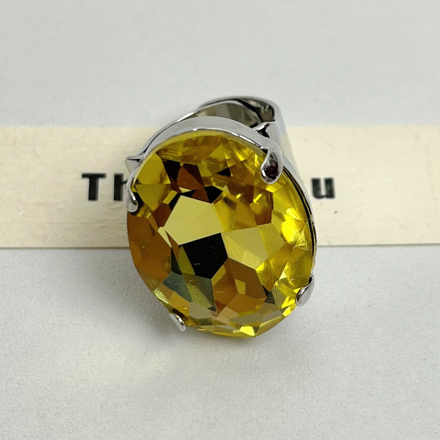 Oval Gemstone Open Ring with Crystal Design