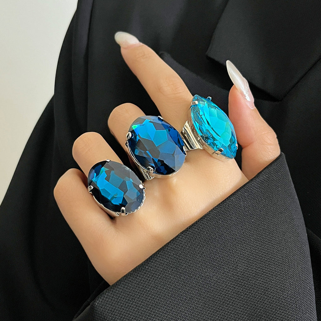 Oval Gemstone Open Ring with Crystal Design