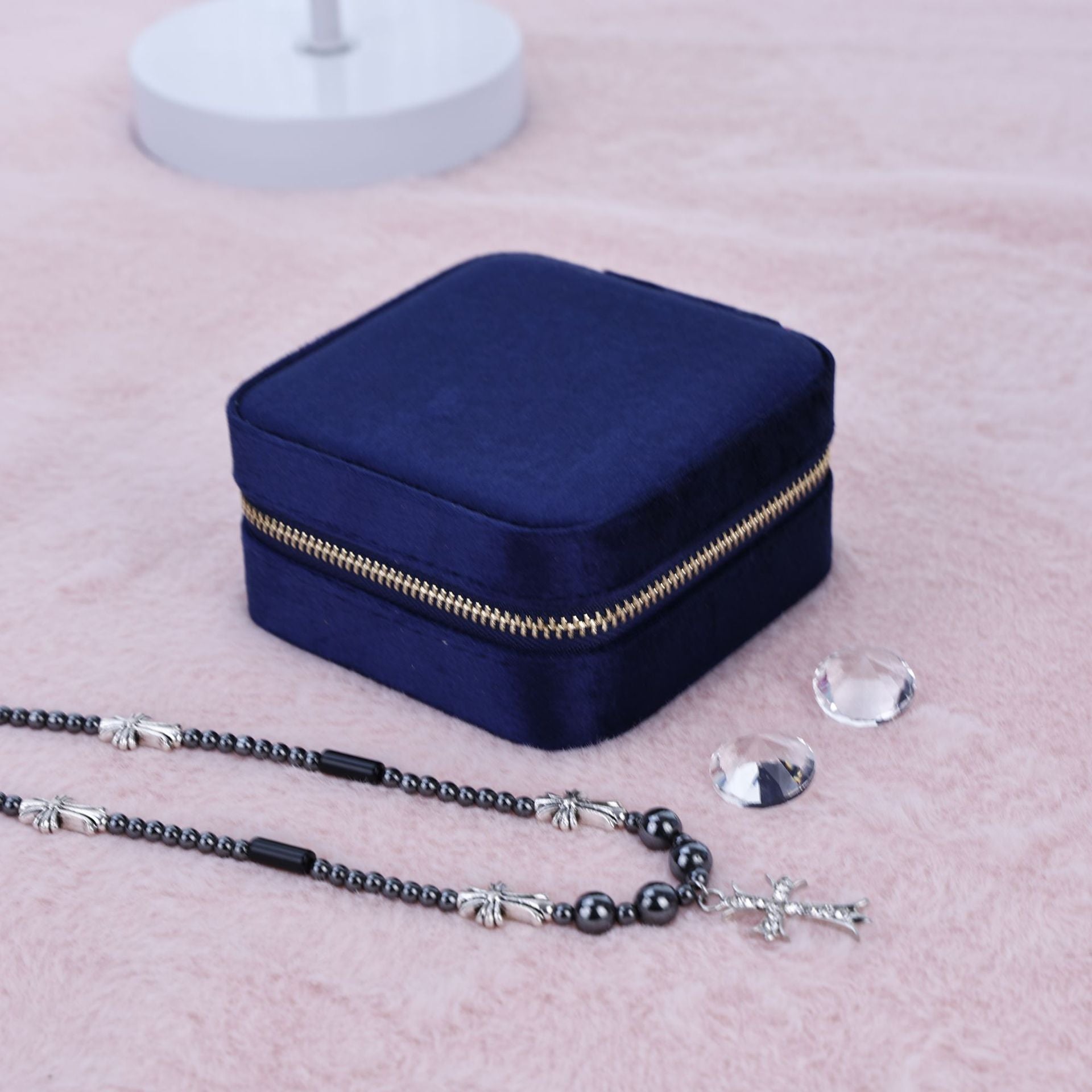 Velvet Jewelry Storage Box with Mirror