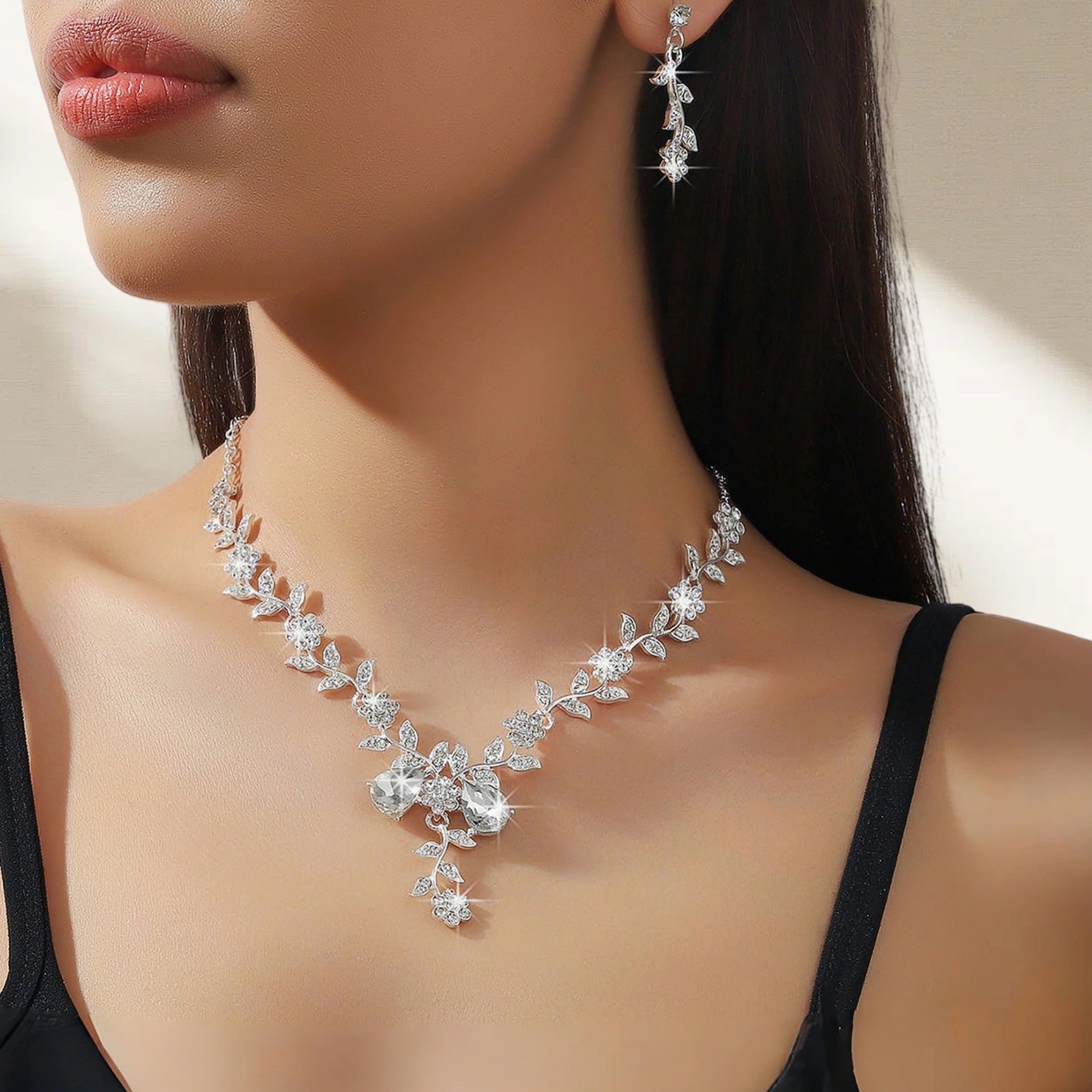 Rhinestone Necklace and Earrings Set
