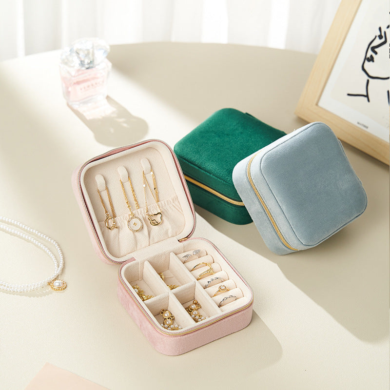 Velvet Jewelry Storage Box with Mirror