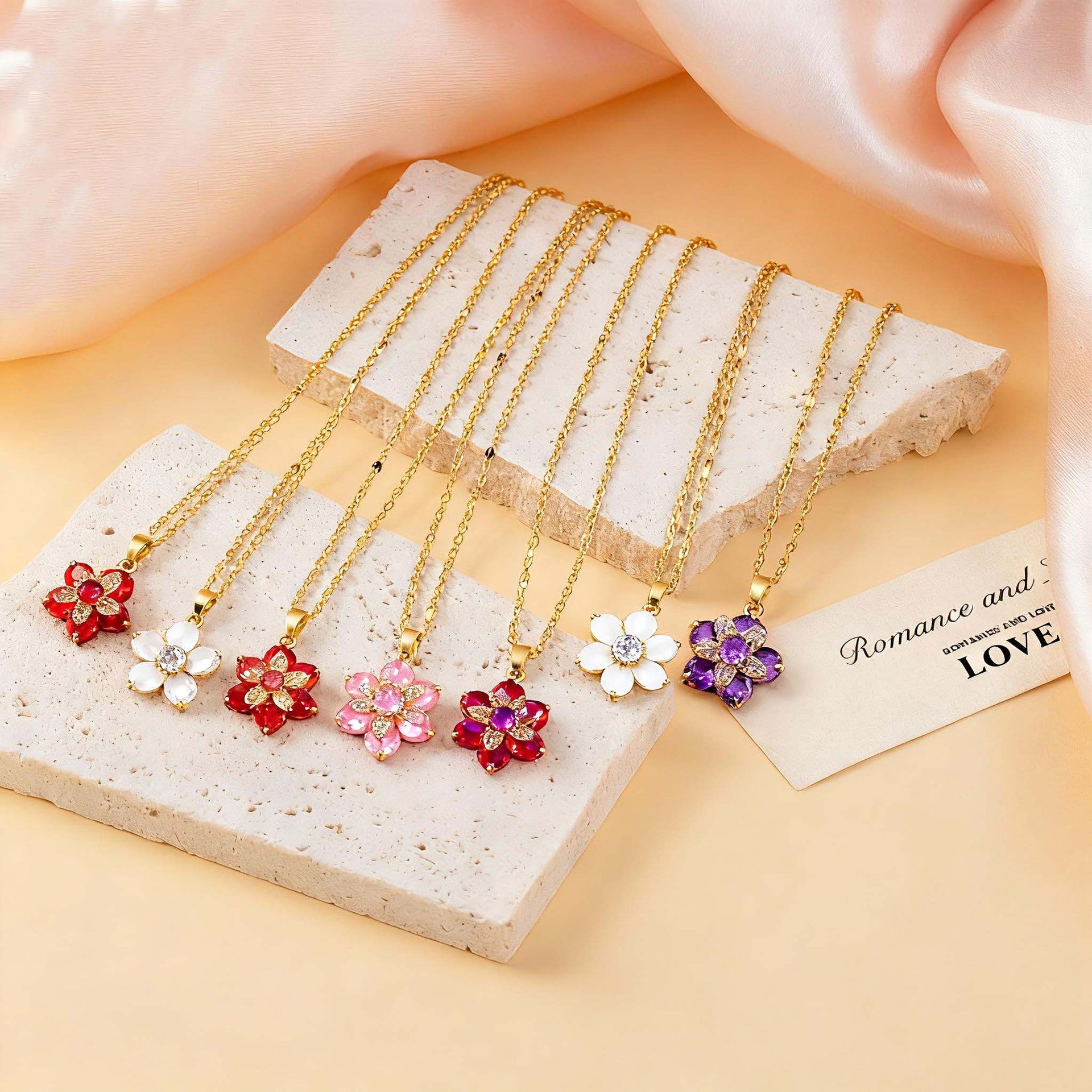 Rotatable Flower Zircon Necklace