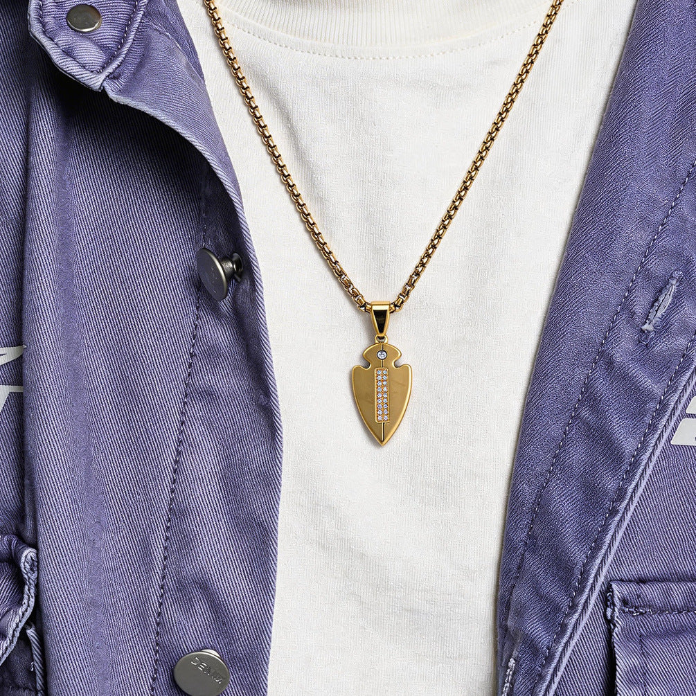 Spearhead Shield Pendant Titanium Steel Necklace