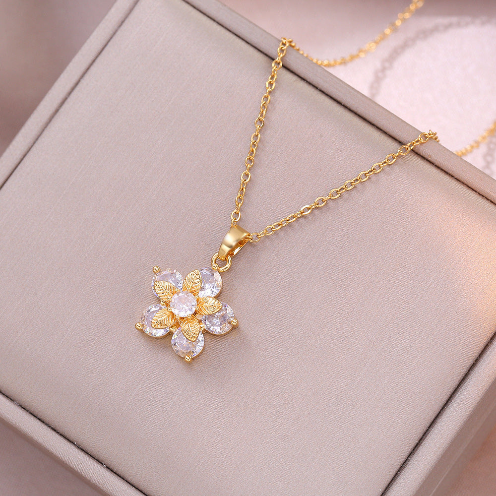 Rotatable Flower Zircon Necklace
