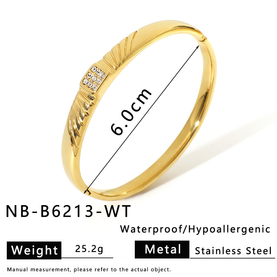 Stainless Steel Diamond-encrusted Simple Bracelet