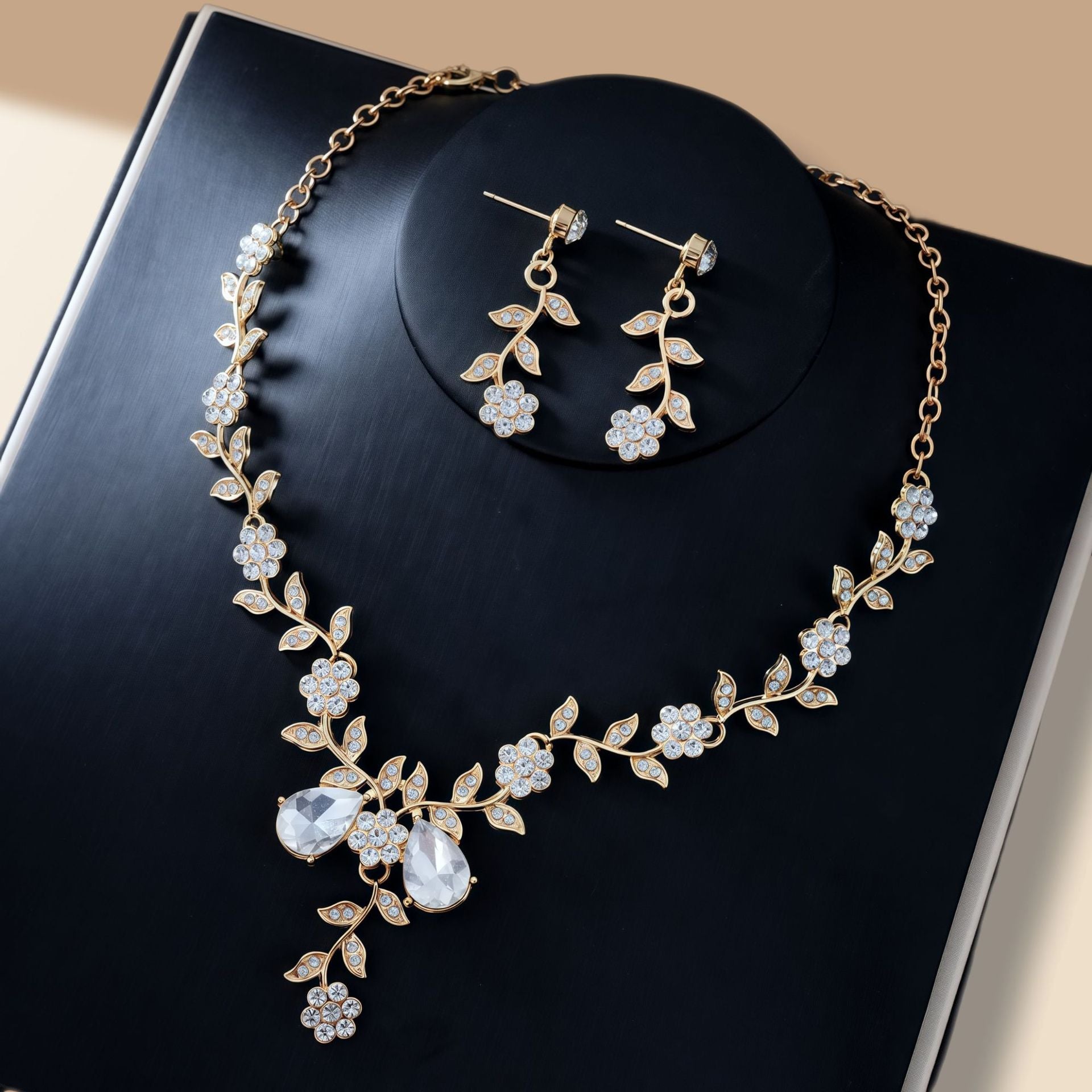 Rhinestone Necklace and Earrings Set