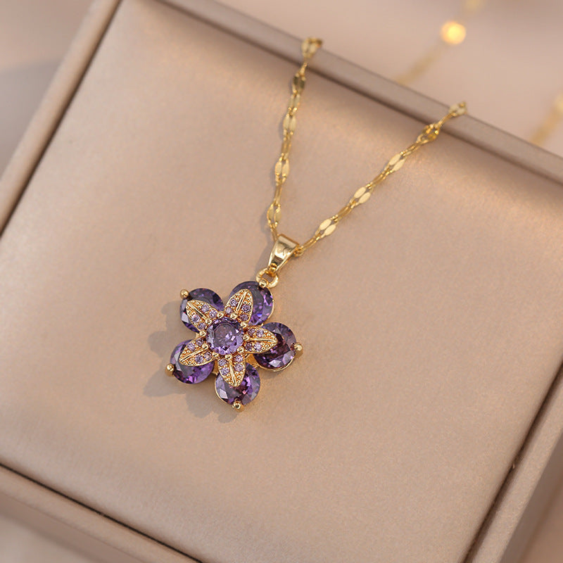 Rotatable Flower Zircon Necklace