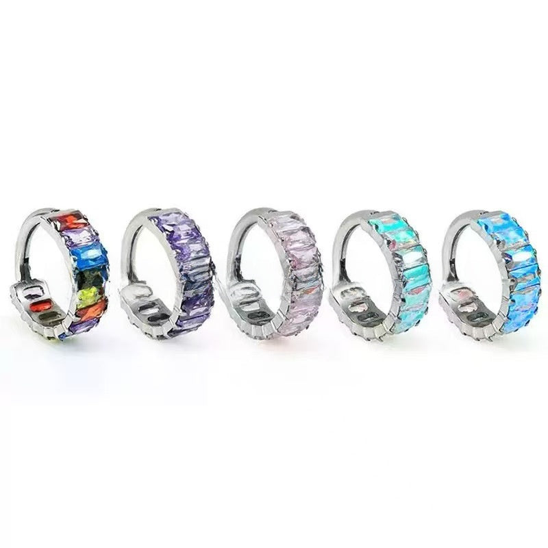 Titanium Alloy Rainbow Zircon Body Piercing Ring