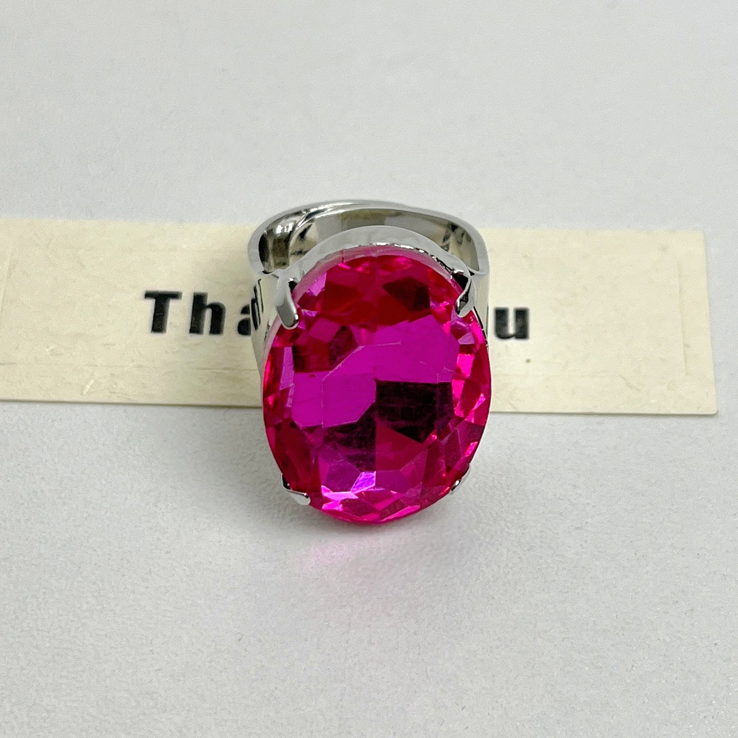 Oval Gemstone Open Ring with Crystal Design