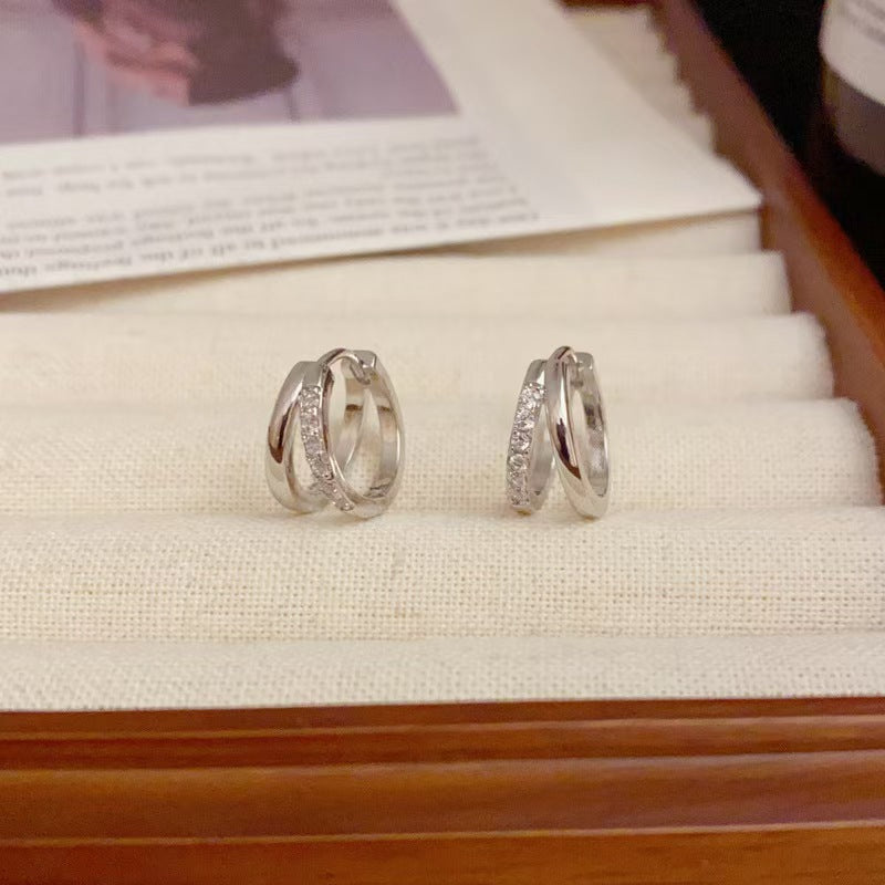 Double-Layer Hollow Zircon Hoop Earrings