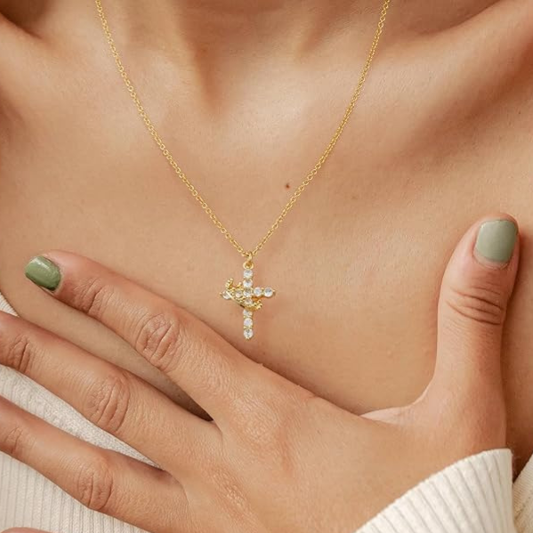 Women's Rotating Cross Crown Pendant Necklace