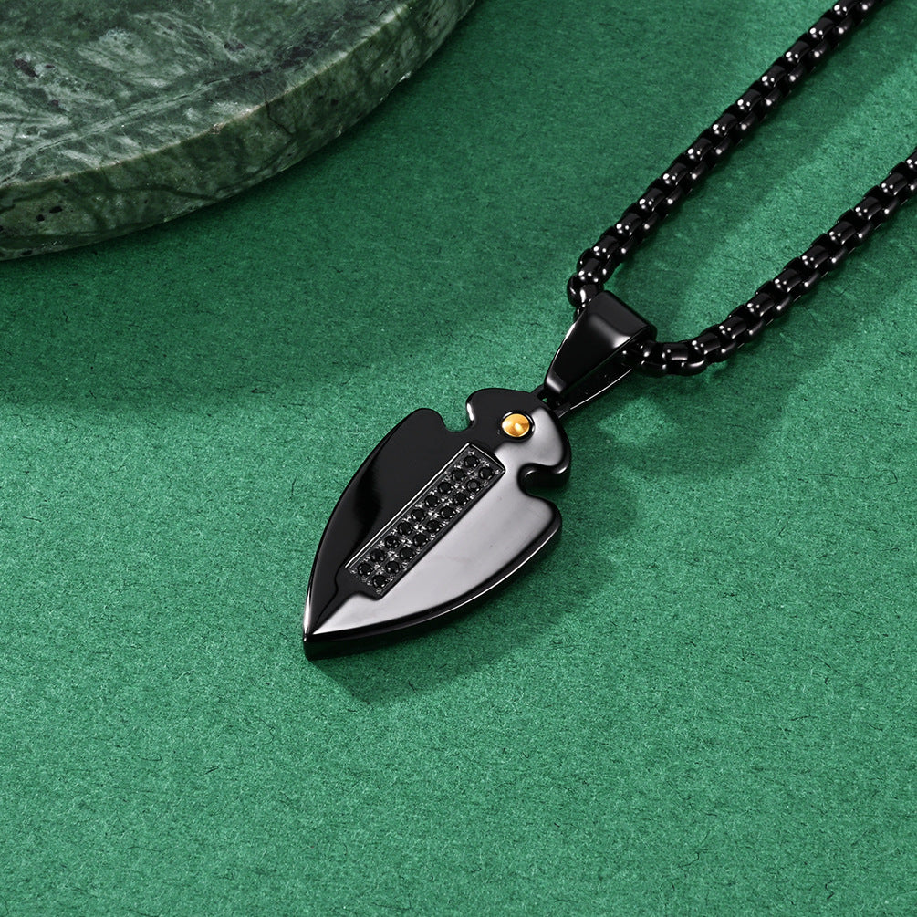Spearhead Shield Pendant Titanium Steel Necklace