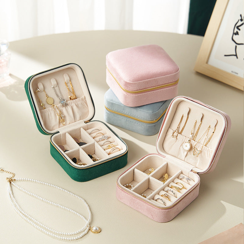 Velvet Jewelry Storage Box with Mirror
