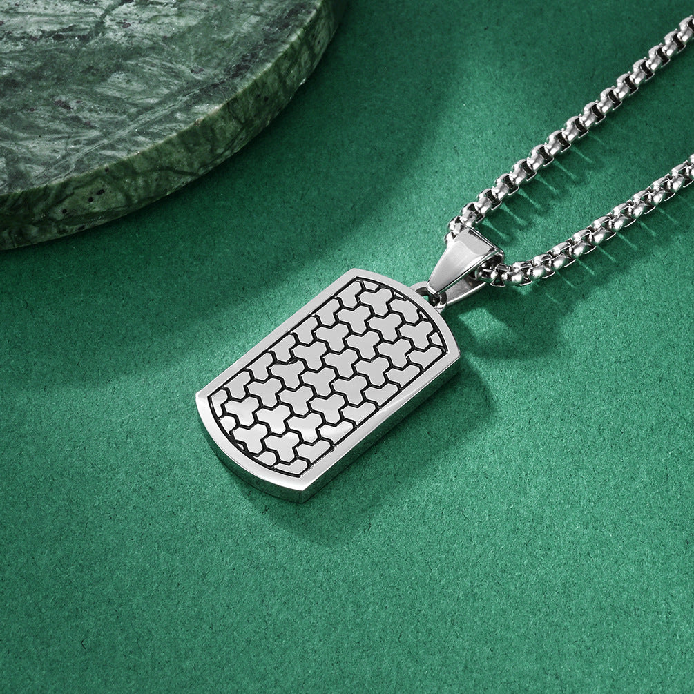 Military Style Football Texture Steel Pendant Necklace