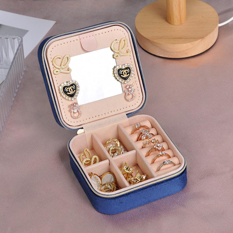 Velvet Jewelry Storage Box with Mirror