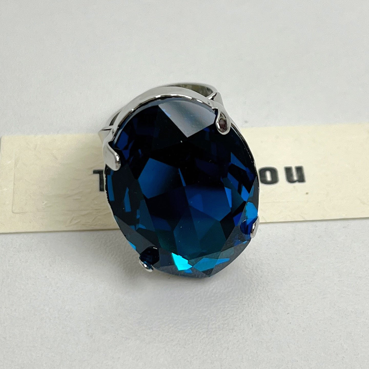Oval Gemstone Open Ring with Crystal Design
