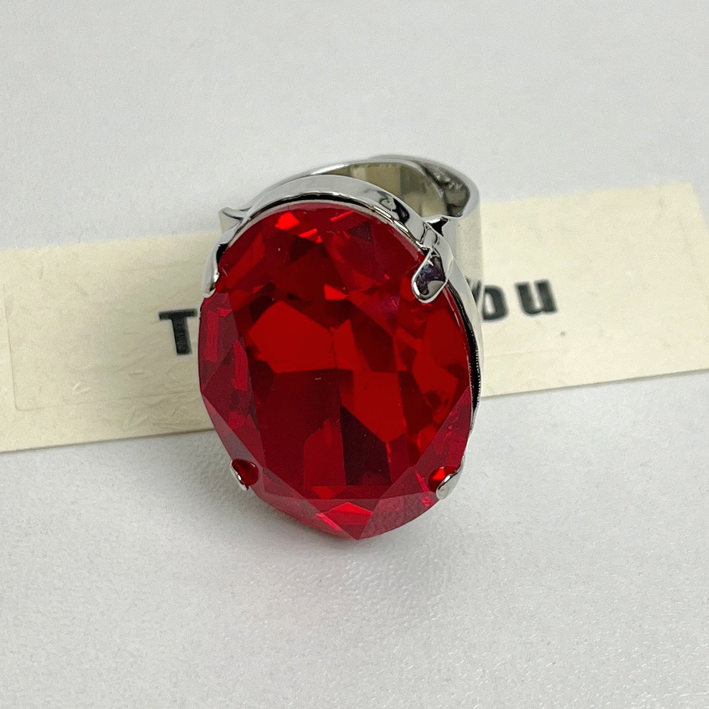 Oval Gemstone Open Ring with Crystal Design