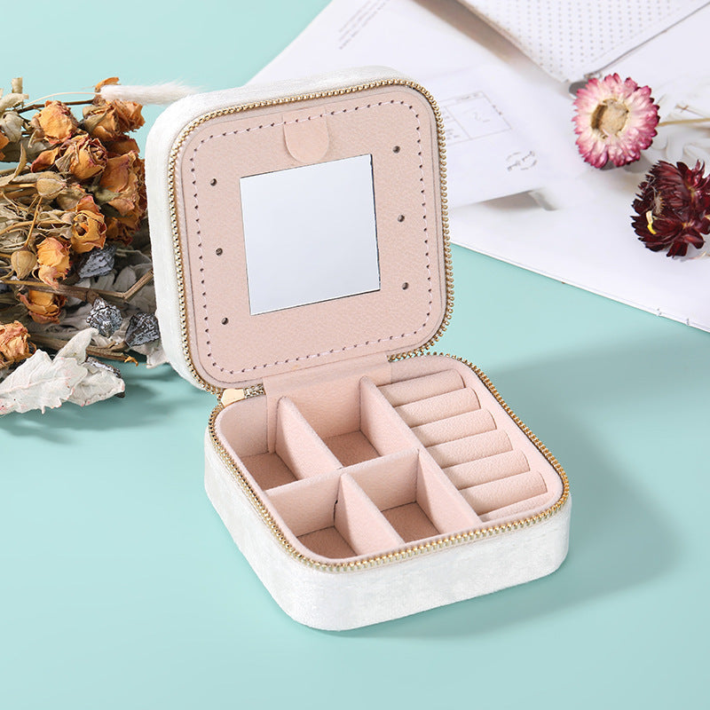 Velvet Jewelry Storage Box with Mirror