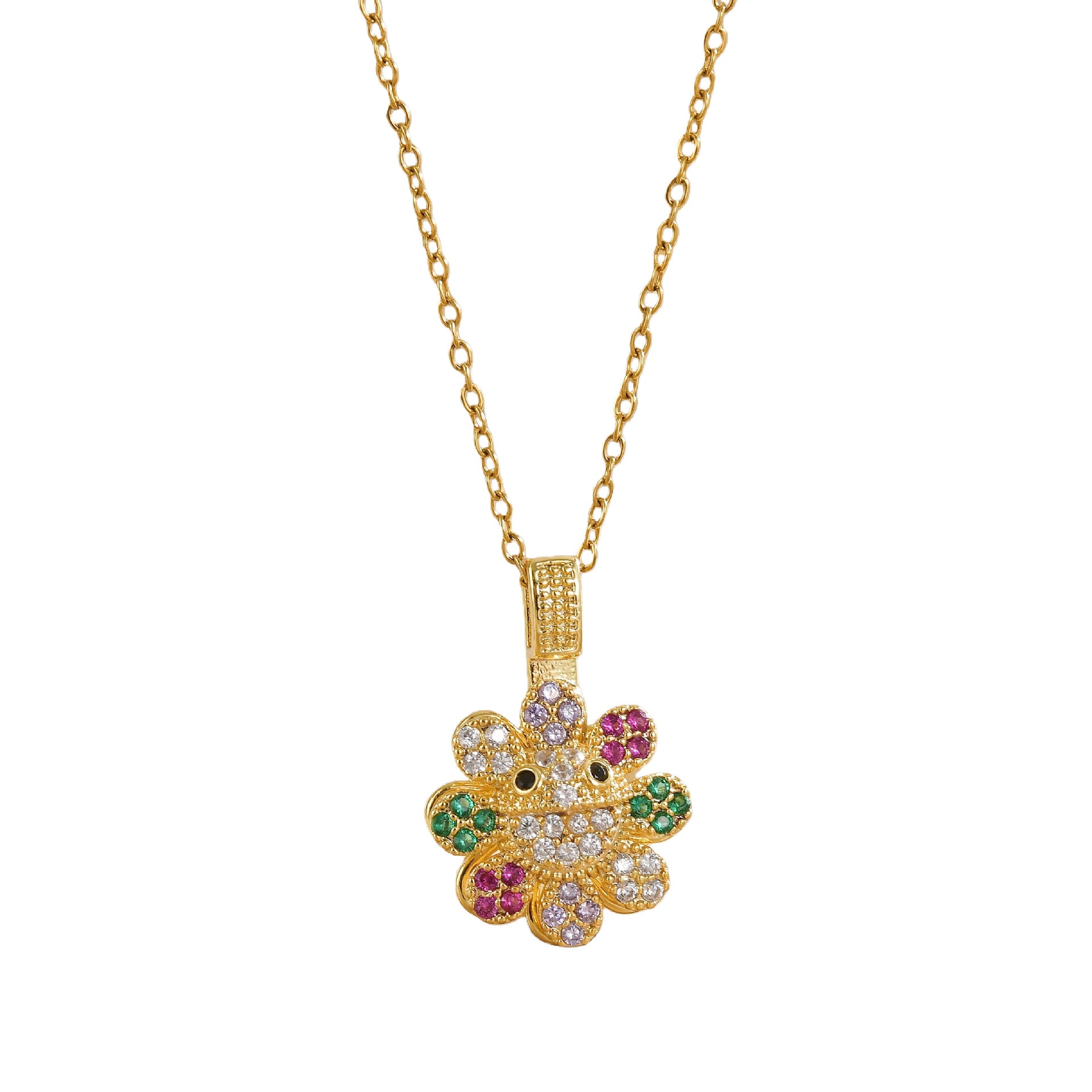 Rotating Zircon Flower Titanium Steel Necklace