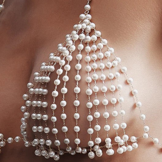 Handmade Pearl Body Chain Bra and Waistlace