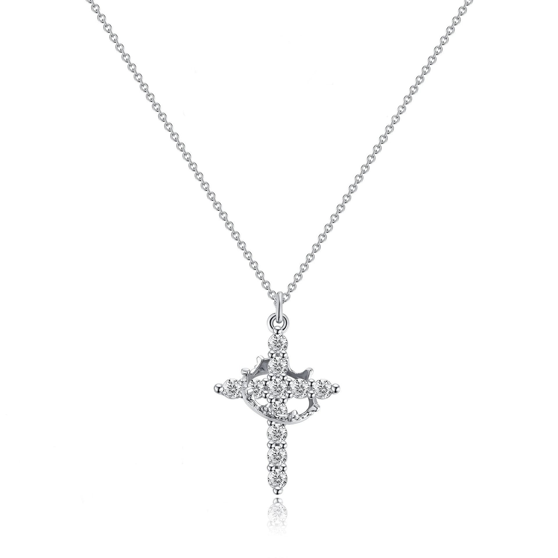 Women's Rotating Cross Crown Pendant Necklace