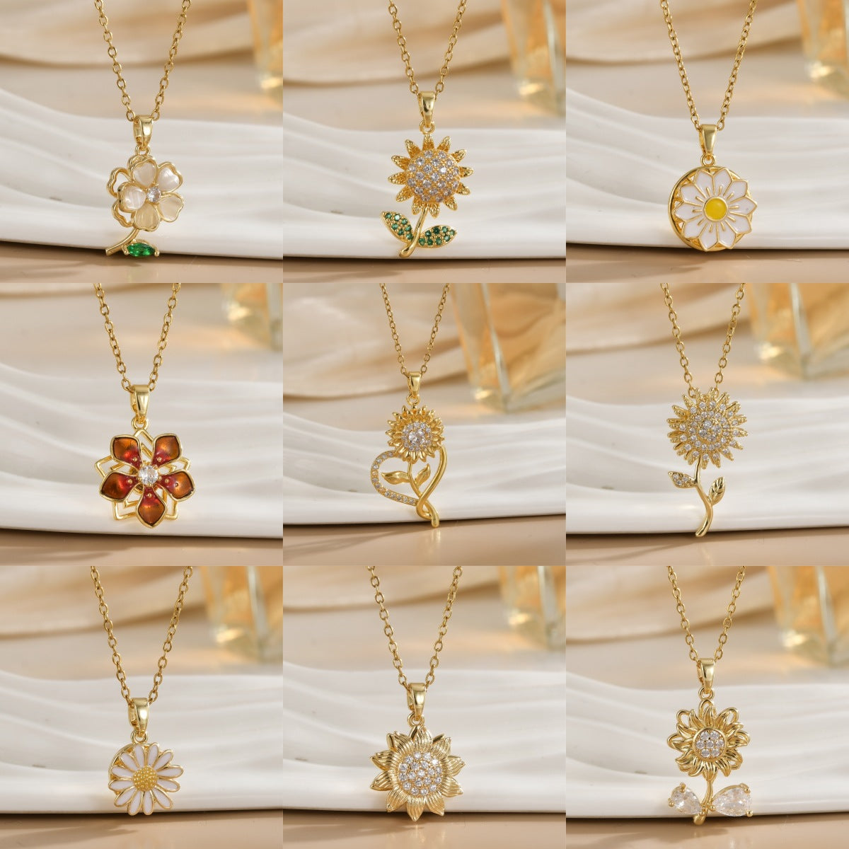 Rotating Zircon Flower Titanium Steel Necklace