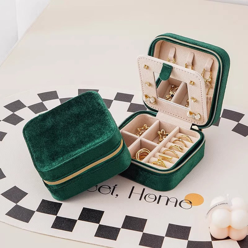 Velvet Jewelry Storage Box with Mirror