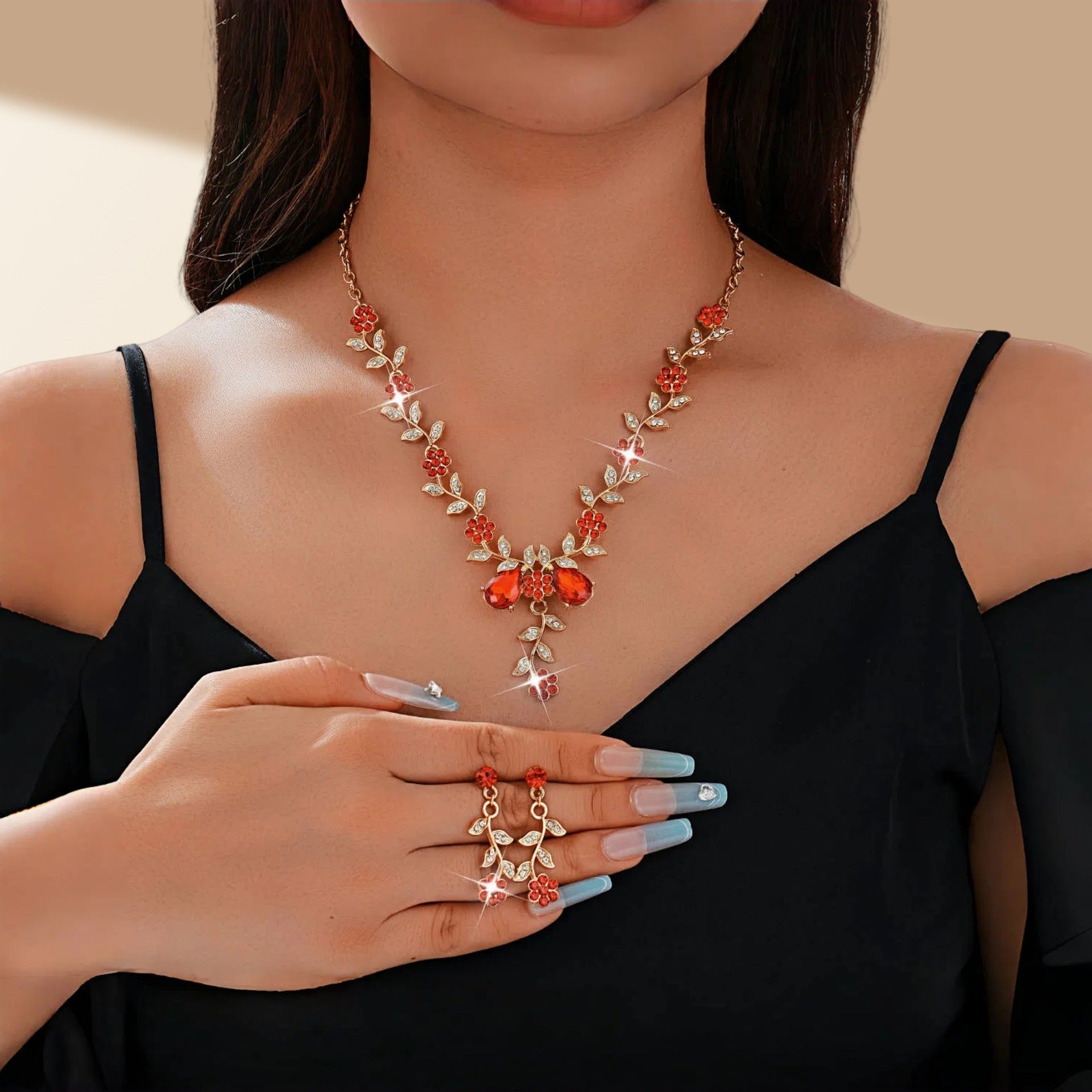 Rhinestone Necklace and Earrings Set