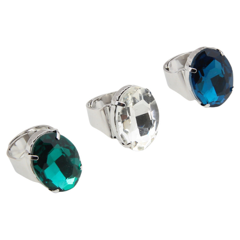 Oval Gemstone Open Ring with Crystal Design