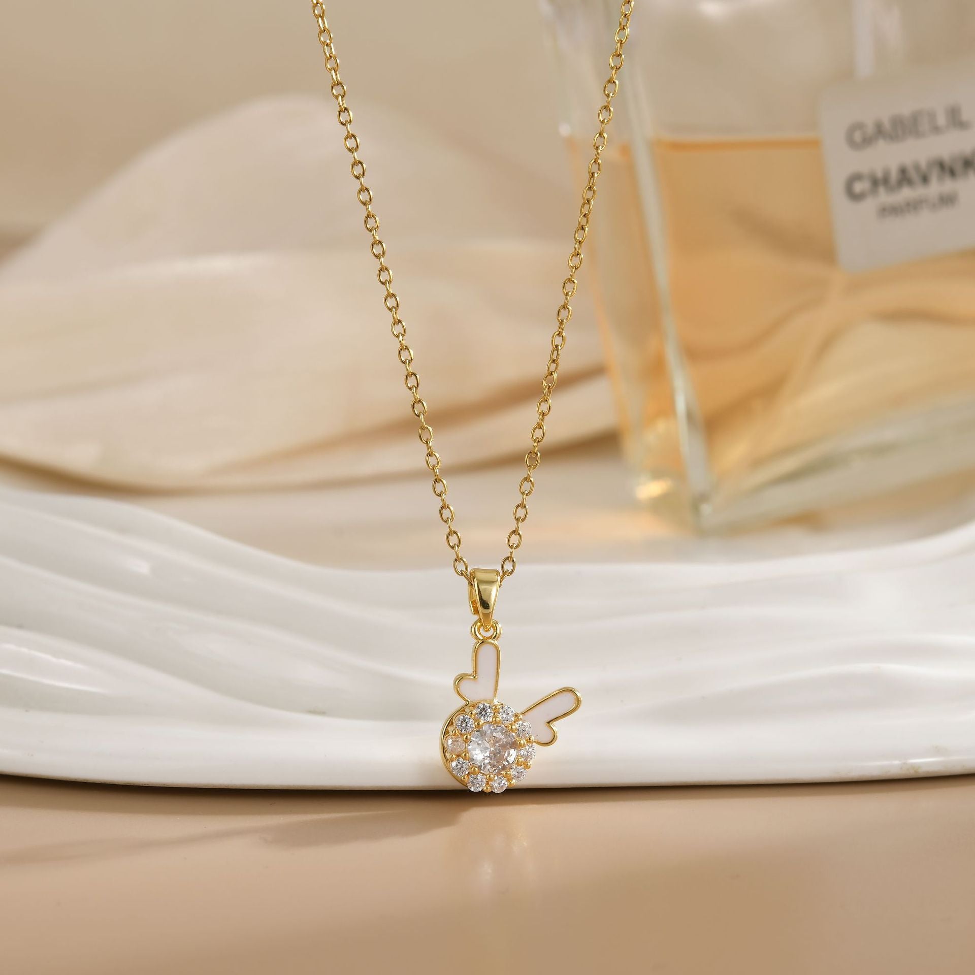Rotating Zircon Flower Titanium Steel Necklace