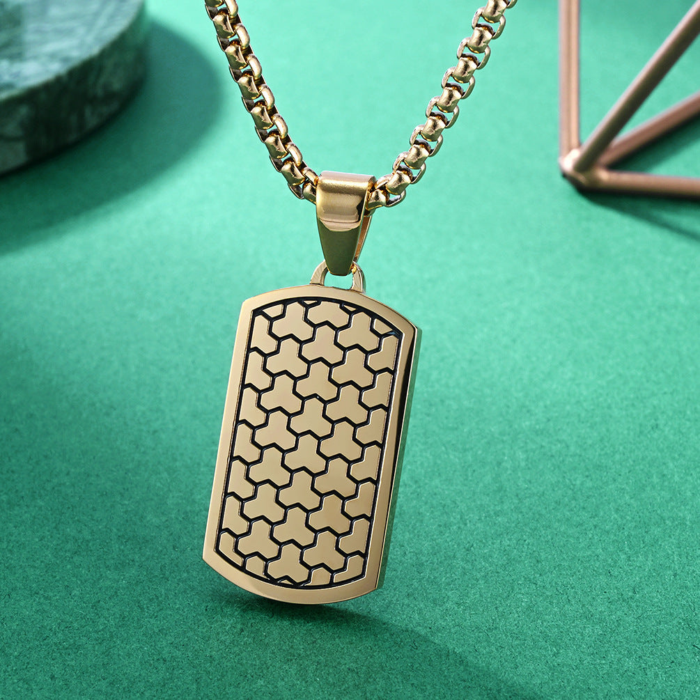 Military Style Football Texture Steel Pendant Necklace