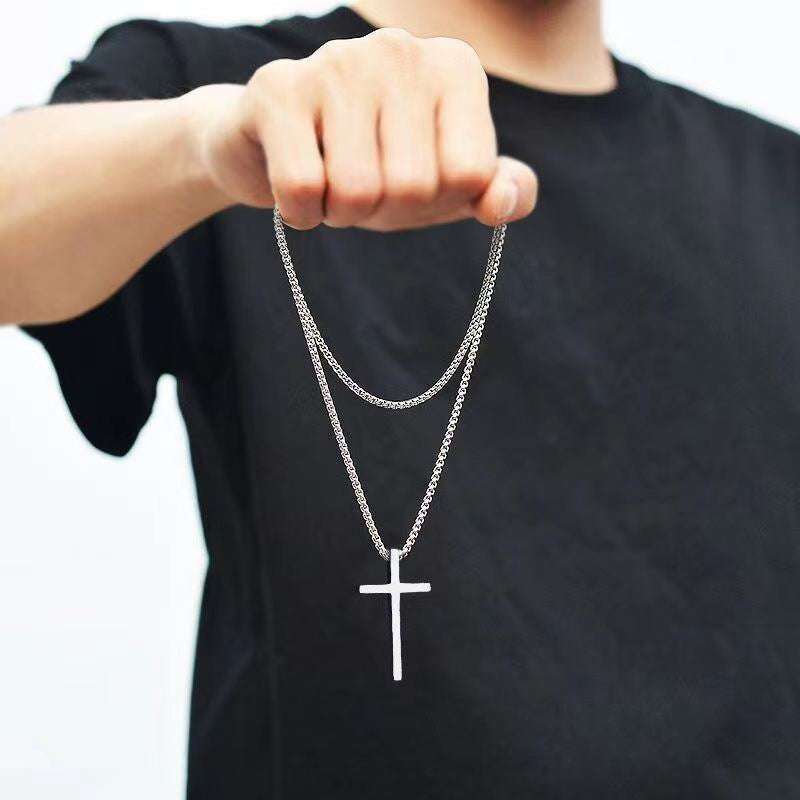 Glossy Cross Pendant Necklace Men Fashion Hip Hop Accessory