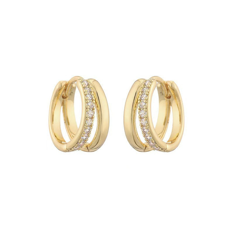 Double-Layer Hollow Zircon Hoop Earrings