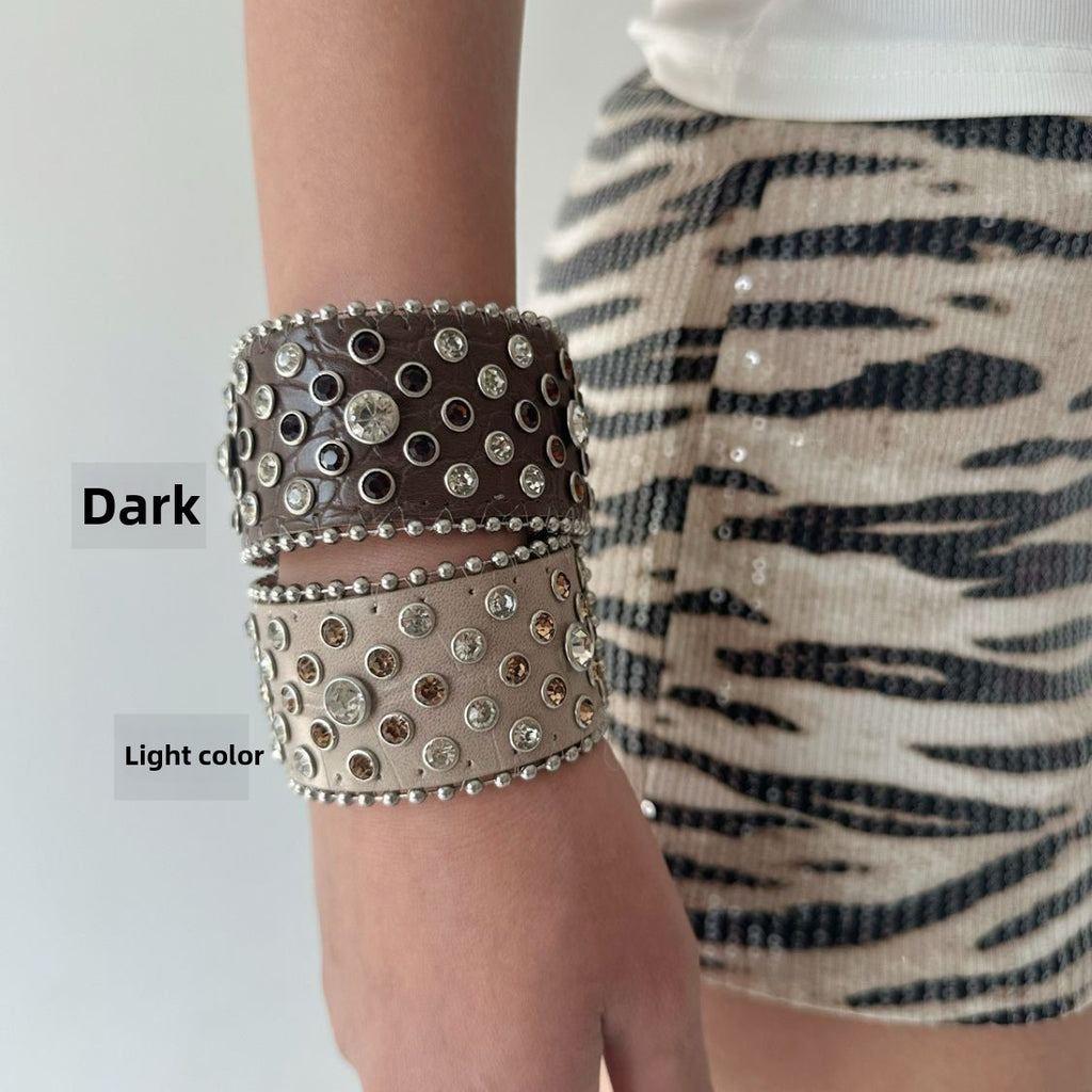 Punk Rhinestone Snap Leather Bracelet