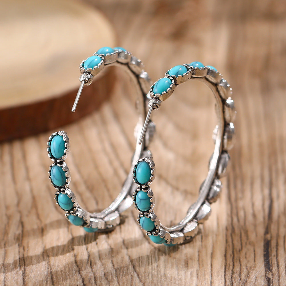 Vintage oval turquoise teardrop earrings