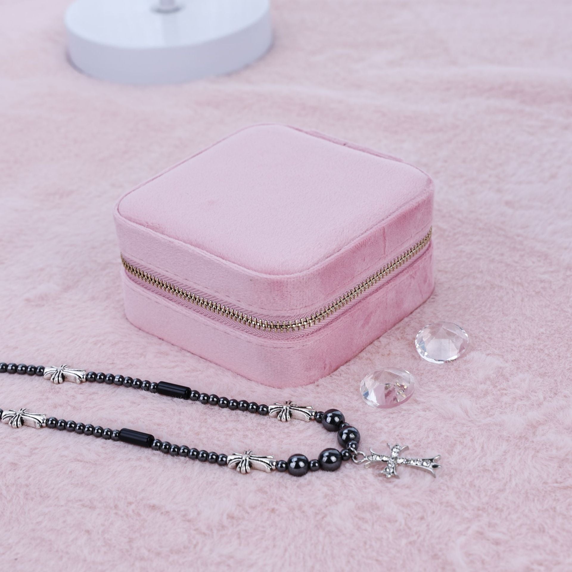 Velvet Jewelry Storage Box with Mirror