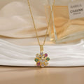 Rotating Zircon Flower Titanium Steel Necklace
