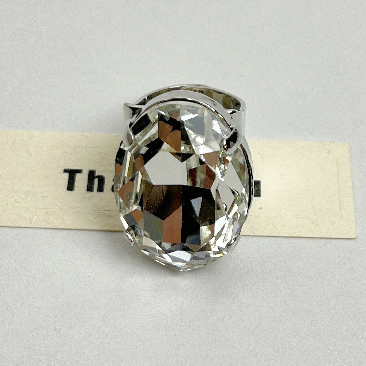 Oval Gemstone Open Ring with Crystal Design