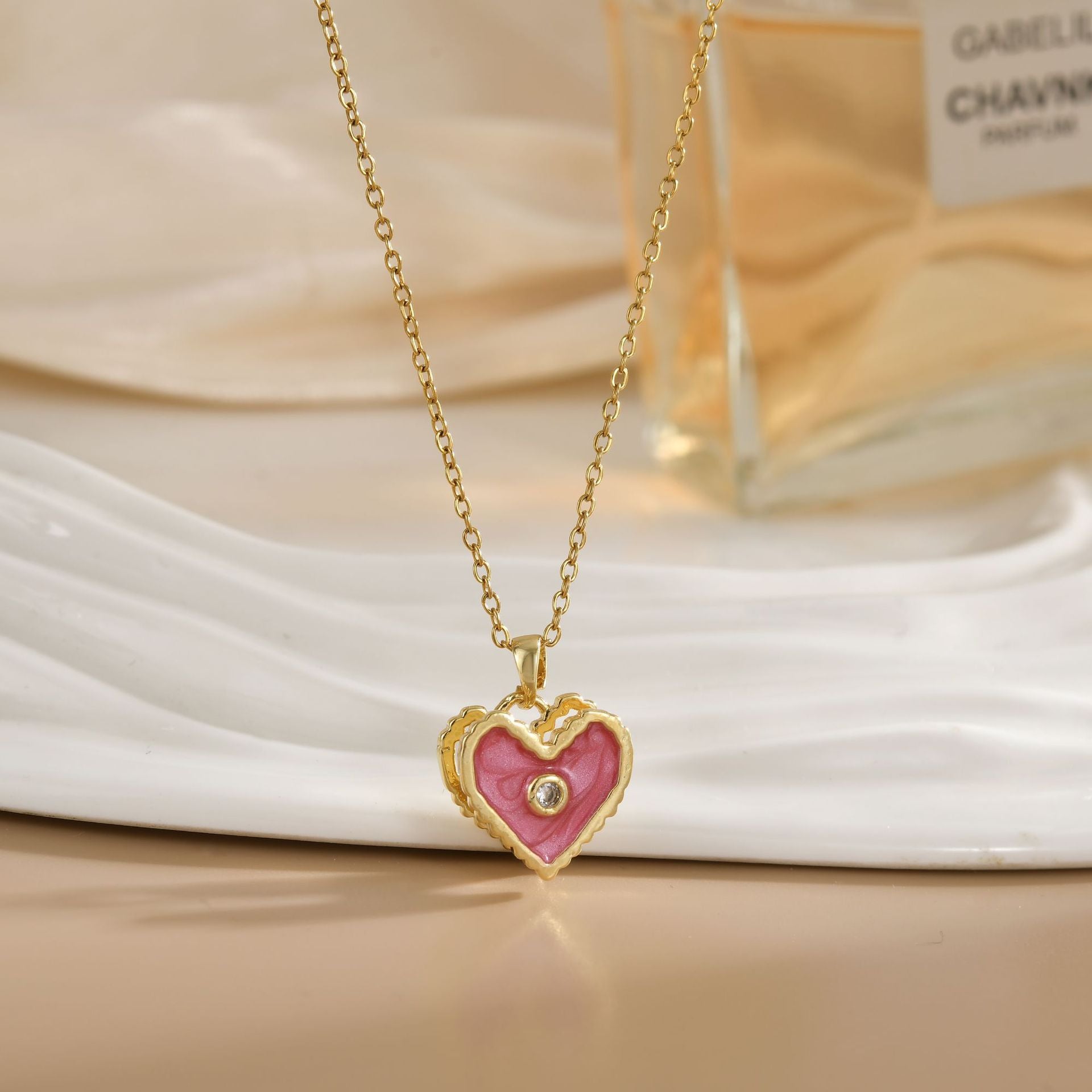 Rotating Zircon Flower Titanium Steel Necklace