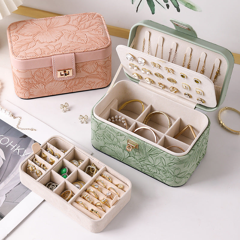 Leather Jewelry Storage Box with Double Layer