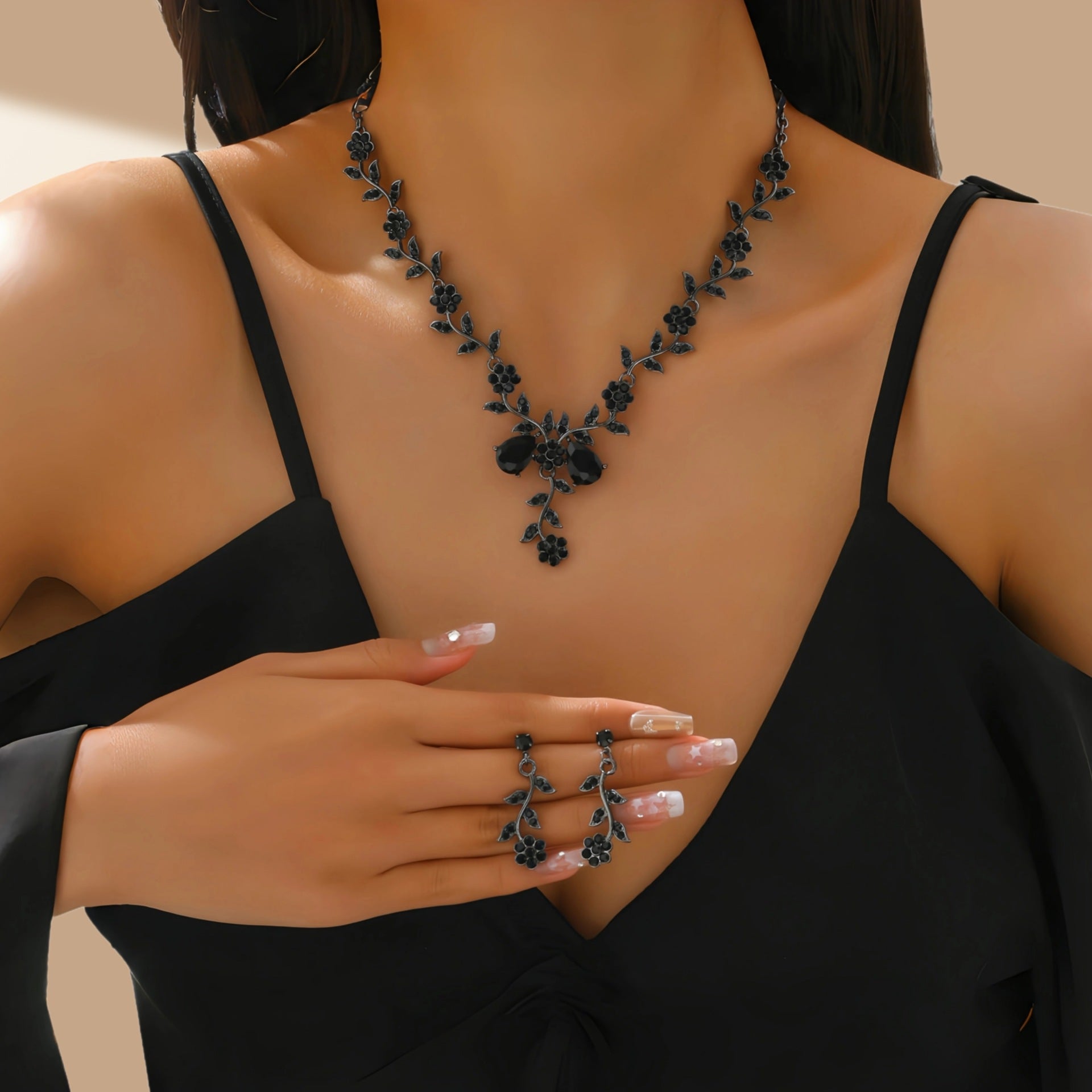 Rhinestone Necklace and Earrings Set