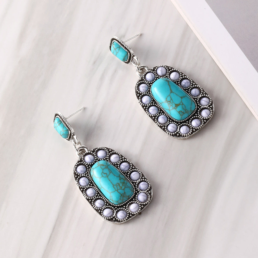 Vintage oval turquoise teardrop earrings