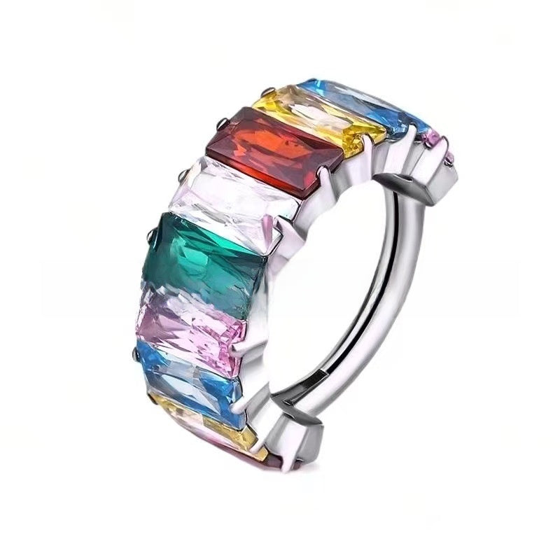 Titanium Alloy Rainbow Zircon Body Piercing Ring