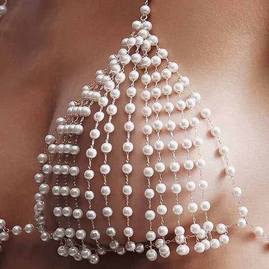 Handmade Pearl Body Chain Bra and Waistlace