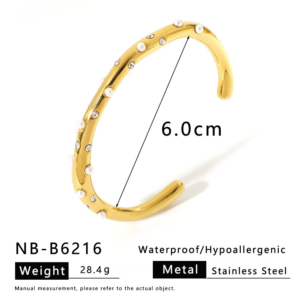 Stainless Steel Diamond-encrusted Simple Bracelet