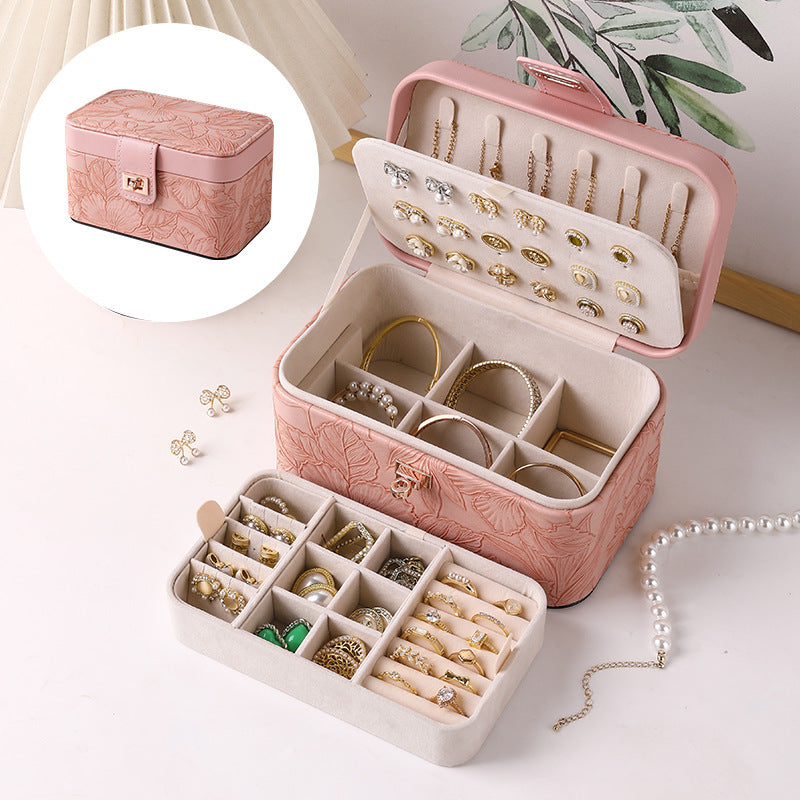 Leather Jewelry Storage Box with Double Layer