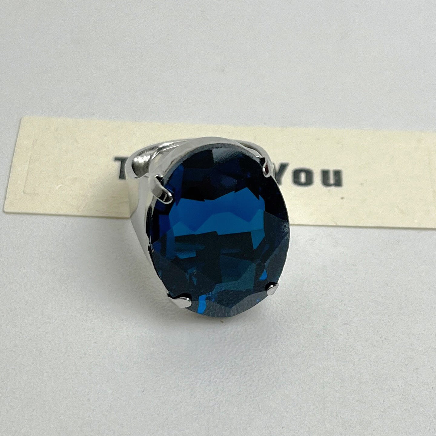Oval Gemstone Open Ring with Crystal Design